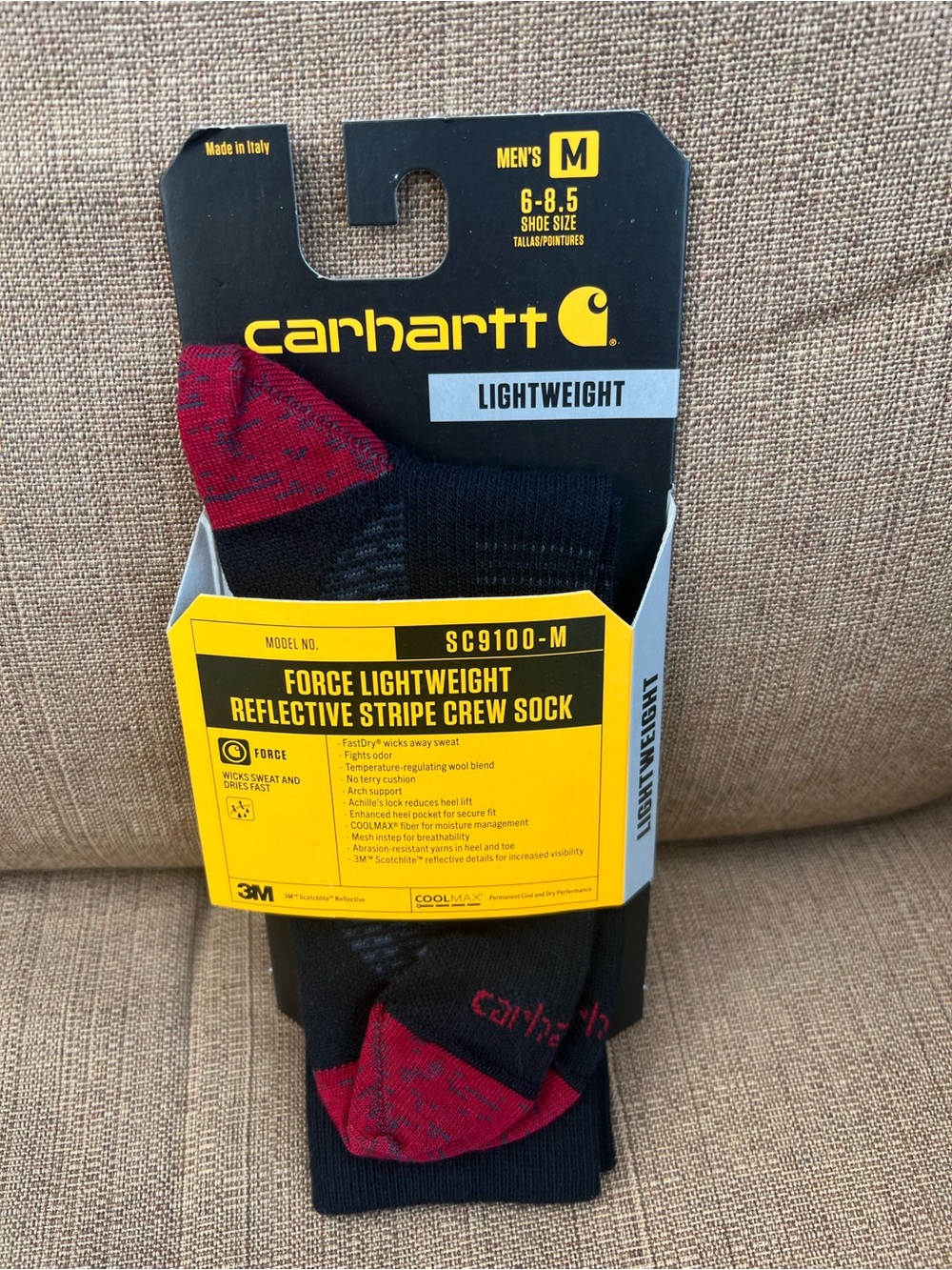 Carhartt Black Crew Athletic Socks with Red Toe & Heel